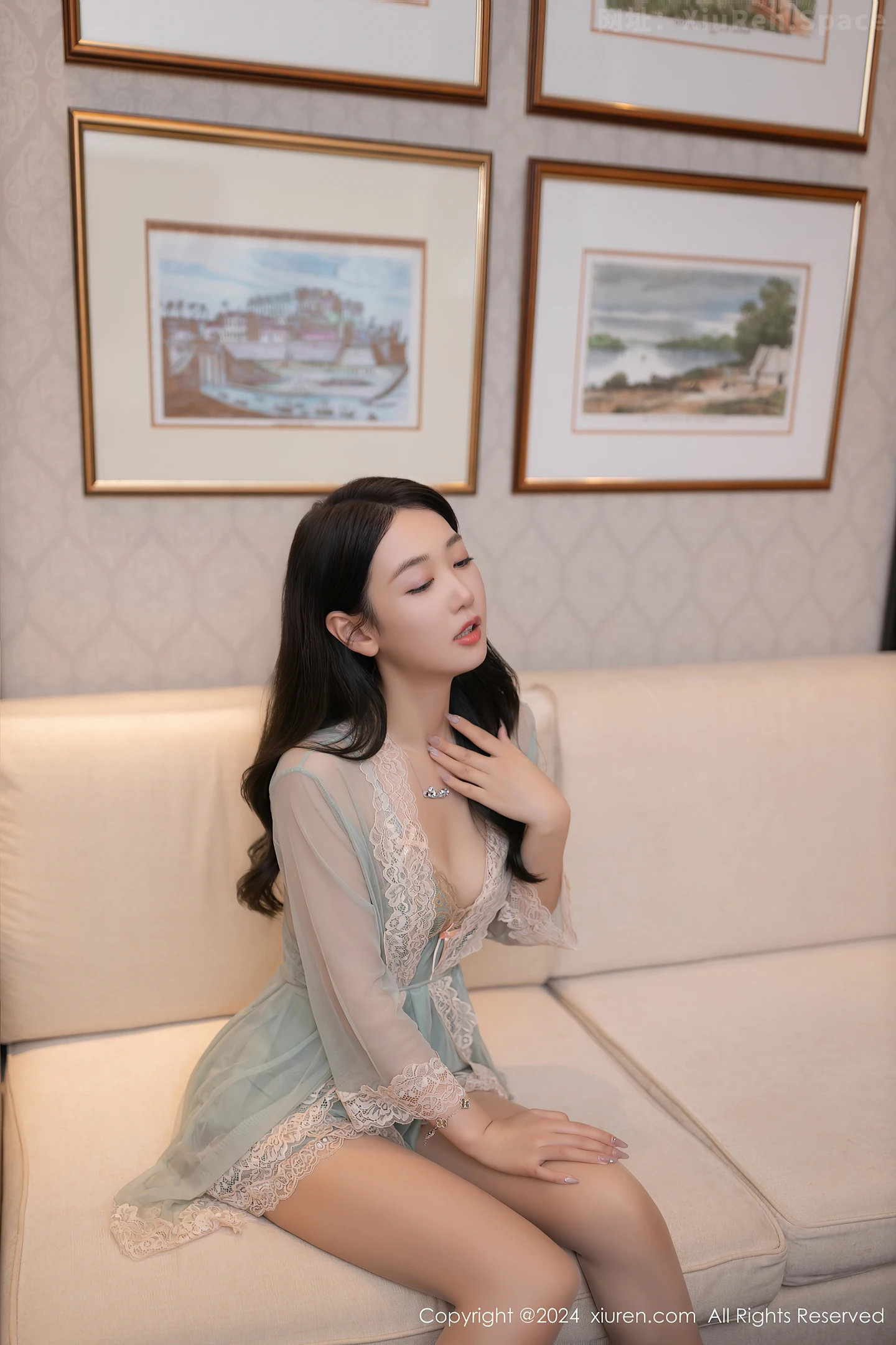 图片[5]-[XiuRen秀人网] VOL.9069 模特唐安琪外卖主题性感浅色蕾丝连衣裙配超薄肉丝完美诱惑写真81P-秀人网官方网站